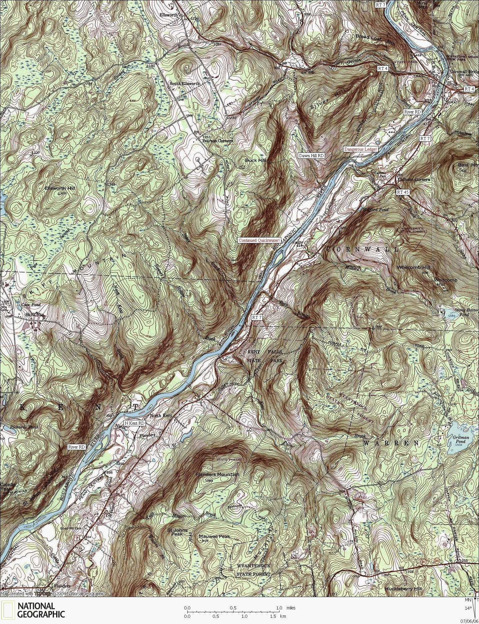 Connecticut, map, whitewater, kayaking, Canoeing, Housatonic River, Calheun Corners